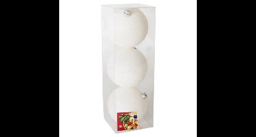 Gerimport Grote kerstballen - 3x - wit - glitter - 10 cm -kunststof