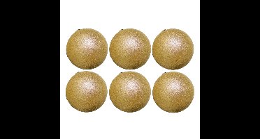 Gerimport Kerstballen - 6x st - goud - glitter - 8 cm - kunststof