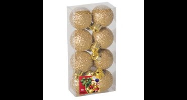 Gerimport Kerstballen - 8x - goud - kunststof - glitters - D3 cm