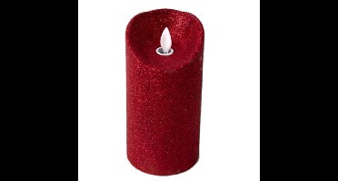 Gerimport LED kaars/stompkaars - rood - H15 cm - glitters - kerst