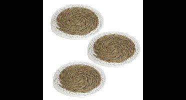 Gerimport Pannenonderzetter - 3x - zeegras - rond - D24 cm