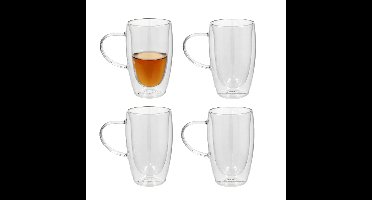 Gerimport Theeglazen - 4x - dubbelwandig - borosilicaat - 450ml - 14cm