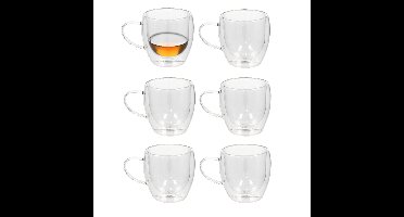 Gerimport Theeglazen - 6x - dubbelwandig - borosilicaat - 250ml - 9cm