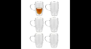 Gerimport Theeglazen - 6x - dubbelwandig - borosilicaat - 450ml - 14cm