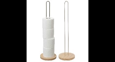 Gerimport toiletrol houder - 2x - metaal / hout - zilver - 60 cm
