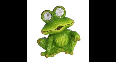 Gerimport Tuinbeeld kikker zittend - kunststeen - 20 cm - Solar light