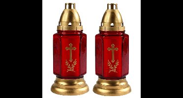 Grafkaars/gedenklicht - 2x - rood - 24 cm - 3 dagen brandtijd