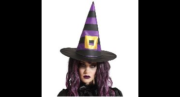 Halloween heksenhoed Stripes - one size - zwart/paars - meisjes/dames