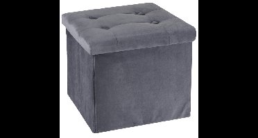 H&S Collection Poef/hocker/krukje - opbergbox - donkergrijs - fluweel polyester - 38 x 38 cm