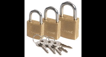 Hangslot met 3 sleutels - set van 3 - 40/50/60 mm - messing - kofferslot