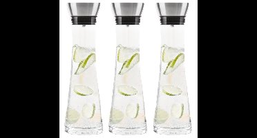 HI Karaf/schenkkan met filter - 3x - 1L - glas - RVS schenktuit - 34cm