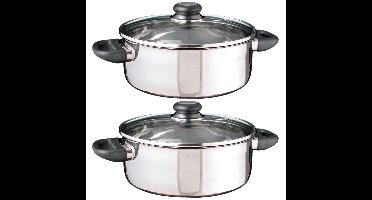 HI Kookpan - 2x - met glazen deksel - 4 liter - D24 cm - RVS - handvaten