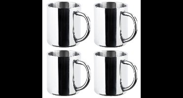 HI RVS outdoor mokken set van 4x - dubbelwandig - 200 ml