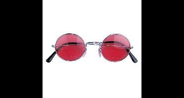 Hippie Flower Power Sixties ronde glazen zonnebril rood