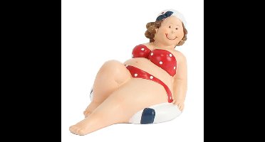 Home decoratie beeldje dikke dame liggend - rood badpak - 10 cm