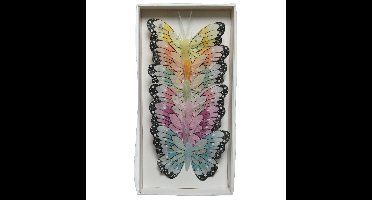 Home & Styling decoratie vlinders - op draad - gekleurd - 6x stuks