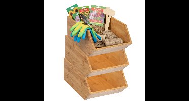 Home & Styling Stapelbare opbergmand - 3x - 18 x 31 x 12 cm - bamboe