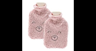 Home & Styling Warmwaterkruik - 2x - 2L - roze - kruik met hoes - big