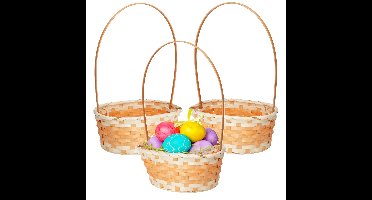 Home & Stylingrieten mandje met hengsel - 3x - oranje - 20 x 38 cm - Opbergen - Paaseieren mandje