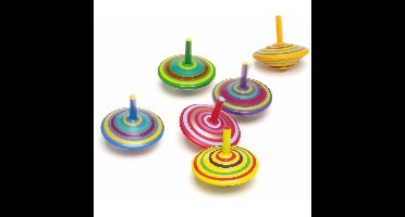 Houten speelgoed tollen - gekleurd mix - 6x stuks - dia 6 cm