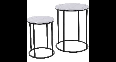 H&S Collection Bijzettafel set - 2-delig - marmer look - wit - 50 cm