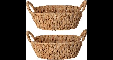 H&S Collection Broodmand - 2x - gevlochten riet - naturel - 30 x 25 x 11 cm