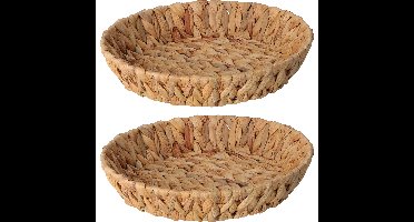 H&S Collection Broodmand - 2x - gevlochten riet - naturel - 30 x 30 x 6 cm