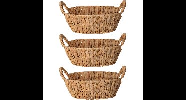 H&S Collection Broodmand - 3x - gevlochten riet - naturel - 30 x 25 x 11 cm