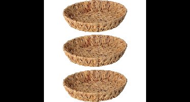 H&S Collection Broodmand - 3x - gevlochten riet - naturel - 30 x 30 x 6 cm
