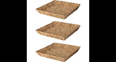 H&S Collection Broodmand - 3x - gevlochten riet - naturel - 34 x 34 x 6 cm