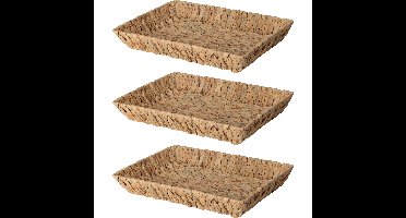 H&S Collection Broodmand - 3x - gevlochten riet - naturel - 38 x 28 x 6 cm