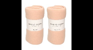 H&S Collection Fleece deken - 2x - polyester - lichtroze - 160 cm