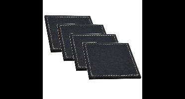 H&S Collection Glasonderzetters - 12x - zwart - kunstleder - 10 cm