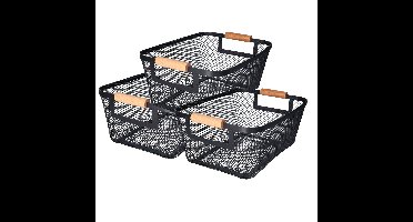H&S Collection Opbergmand - 3x - metaal - 31 x 22 x 14 cm - draadmand