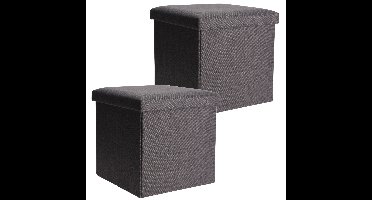 H&S Collection Poef/Hocker/voetenbankje - 2x - opbergbox - grijs - polyester - 38 x 38 cm