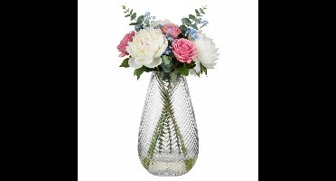 H&S Collection Vaas - glas - reli?f - 30 cm - transparant