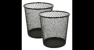 Kantoor prullenbak/papierbak - 2 stuks - 19 liter - metaal - zwart