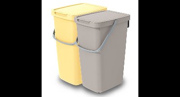 Keden GFT/rest afvalbakken set - 2x - 20L - Beige/geel - 23 x 29 x 45 cm - afval scheiden