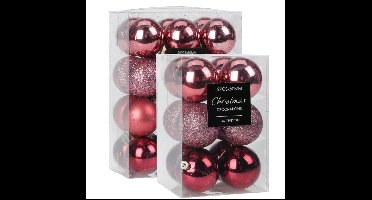 Kerstballen - 28x st - 5 en 6 cm - roze - kunststof