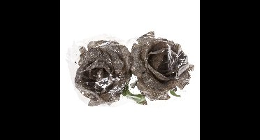 Kerstboomversiering Bloemen - 2x stuks - 10 cm - zilver glitter