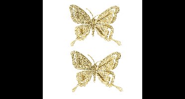 Kerstboomversiering Vlinder - 2x - 14 cm - goud glitter - clip