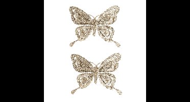 Kerstboomversiering Vlinder - 3x - 14 cm - champagne glitter - clip