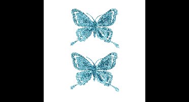 Kerstboomversiering Vlinder - 4x - 14 cm - blauw glitter - clip