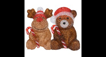 Kerstverlichting figuren - set 2x st - rendier - beer - 24 cm - LED