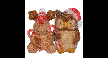 Kerstverlichting figuren - set 2x st - rendier - uil - 24 cm - LED