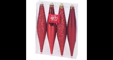 Kerstversiering 4x ijspegels kersthangertjes rood kunststof 15 cm