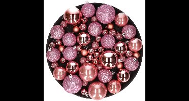 Kerstversiering set kerstballen roze 6 - 8 - 10 cm - pakket van 40x stuks
