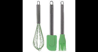 Keukengerei set - 3 stuks - garde/pannenlikker/bakkwast - groen