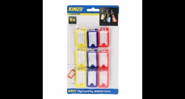 Kinzo Sleutellabels - 9x stuks - rood - blauw - geel