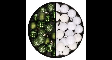 Kleine kunststof kerstversiering 40x stuks set en 3 cm kerstballen in het wit en groen